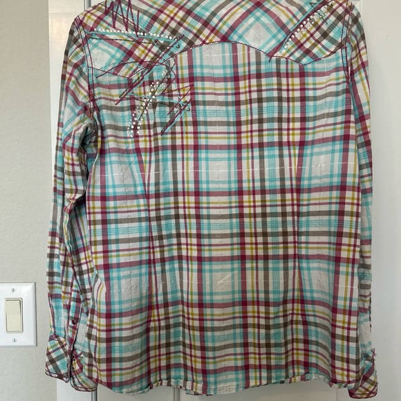 Ariat Pink Plaid Snap Button Shirt - Picture 2 of 4